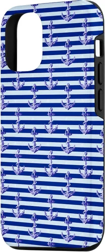 Vista 2 de iPhone 15 Ancla náutica con funda de rayas azules
