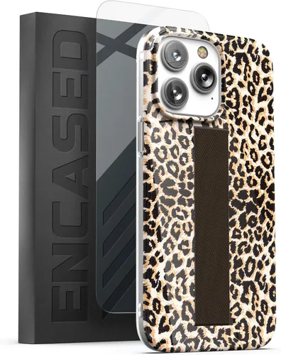Vista 10 de ENCASED Funda para iPhone 14 PRO con correa de mano y protector de pantalla (anillo de mármol dorado)