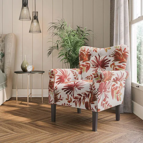 Vista 11 de BELLEZE Silla decorativa moderna, sillón de respaldo alto, silla lateral tapizada con respaldo alado, sofá individual acolchado con patas de madera