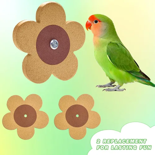 Vista 3 de Juguetes para pájaros, juguete giratorio de corcho para masticar con 2 piezas de repuesto para jaulas, juguetes de periquitos, accesorios de jaula