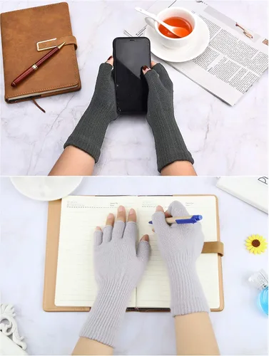Vista 4 de Guantes sin dedos para mujer, guantes de medio dedo de invierno, elásticos, sin dedos, unisex