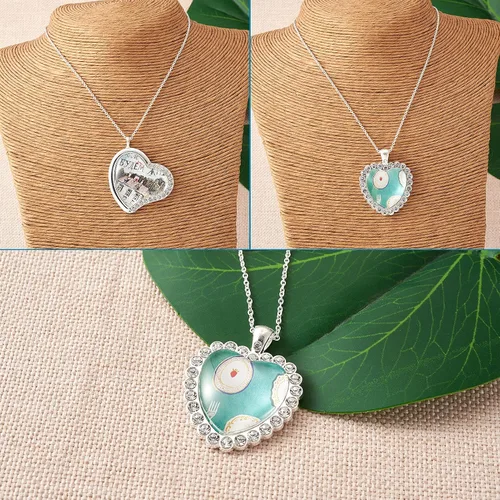 Vista 6 de Craftdady 20 bandejas colgantes de bisel de diamantes de imitación de corazón, base de camafeo, cabujón en blanco con cabujones de vidrio