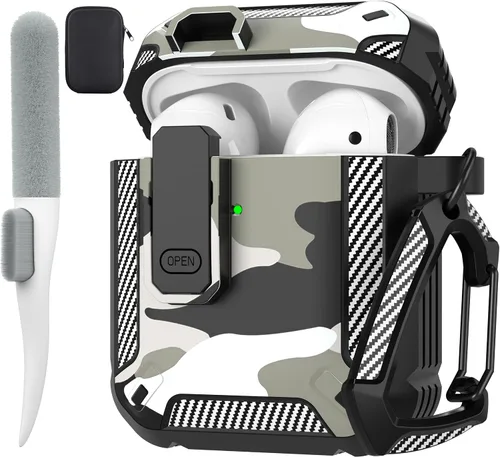 Vista 72 de Maxjoy Funda para AirPods Pro 3 2025, MagSafe compatible con bloqueo automático, funda protectora a prueba de golpes con soporte para teléfono