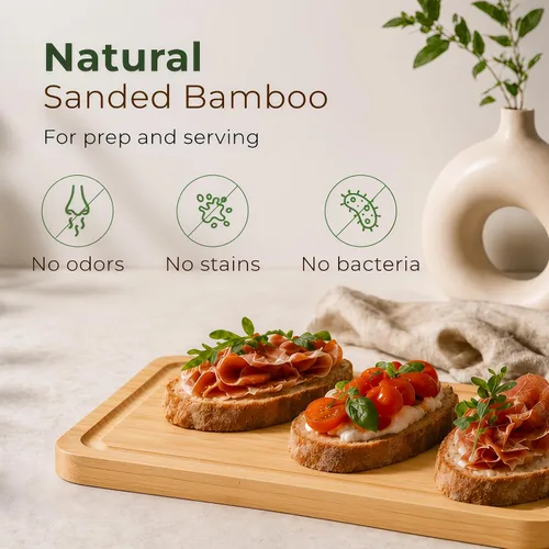 Vista 7 de Juego de tablas de cortar de bambú de 3 piezas - Tablas de cortar de madera gruesas y duraderas con ranuras profundas para jugo y asas incorporadas