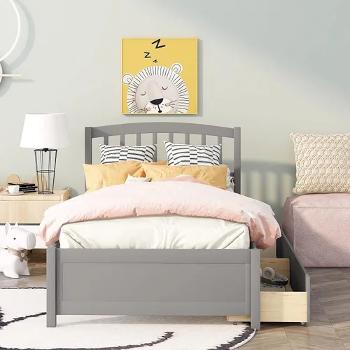 Vista 3 de Harper & Bright Designs Base de cama individual, cama de almacenamiento individual con cajones, cama individual de plataforma para niños