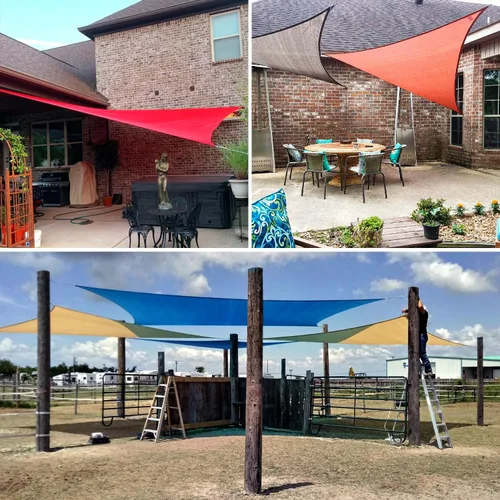 Vista 6 de TANG Toldo tipo vela triangular de 6 x 6 x 6 pies, anillo con refuerzo de alambre de acero, bloqueo UV, resistente, 260 GSM, para patio, pérgola
