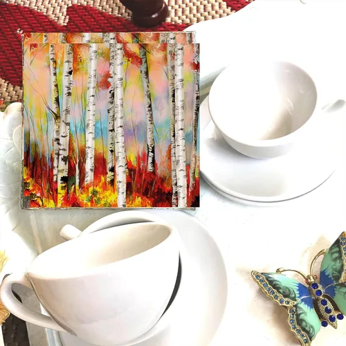 Vista 6 de Juego de 20 servilletas de bosque de abedules – 13 x 13 para uso decorativo de Acción de Gracias y otoño