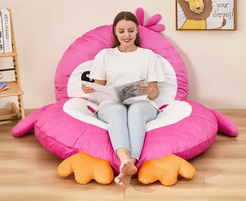 Vista 9 de Hobestluk Puf - Cojín de suelo para puf, puf para adultos, tumbona para sala de estar, dormitorio o sala de juegos (negro, mediano, pingüino)