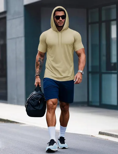 Vista 100 de MAGCOMSEN Sudadera con capucha de algodón de manga corta para hombre, sudadera ligera con capucha