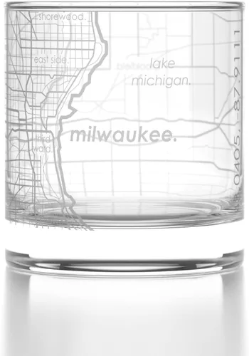 Vista 98 de Well Told Vaso de rocas grabado con mapa de Akron, Ohio, cristalería estilo antiguo (325ml, transparente) Vaso de bourbon grabado, regalos
