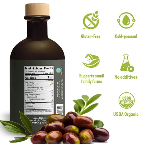 Vista 5 de Dr. Cowan's Garden Aceite de oliva virgen extra griego orgánico certificado por USDA, con más de 1200 polifenoles, aceite de oliva orgánico