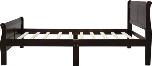 Vista 6 de Knocbel Base de cama de plataforma de madera con cabecera y estribo de trineo, capacidad de 200 libras, tamaño individual (espresso)