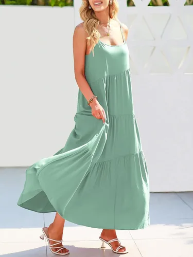 Vista 4 de ANRABESS - Vestido largo de verano para mujer, vestido de lino casual, holgado, sin mangas, con tirantes delgados y estilo bohemio, para playa