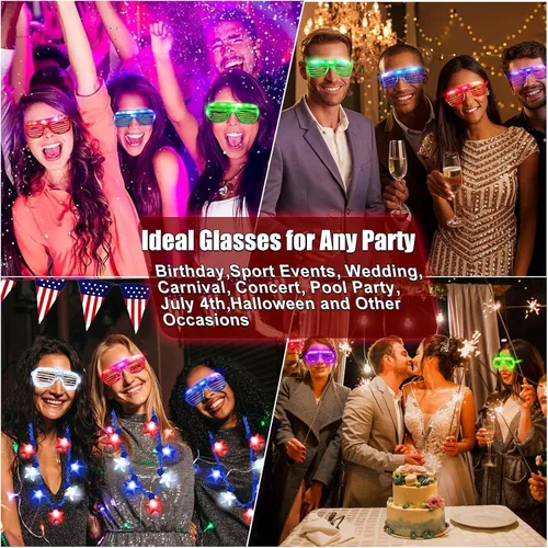 Vista 2 de Paquete de 30 lentes LED que brillan en la oscuridad, suministros de fiesta, lentes de palo brillante, gafas de fiesta para adultos y niños