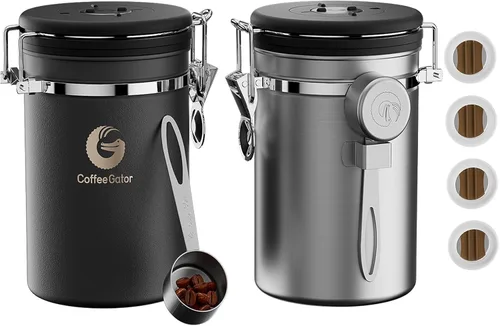 Vista 15 de Coffee Gator Coffee Canister, 16oz Airtight Stainless Steel Container Negro