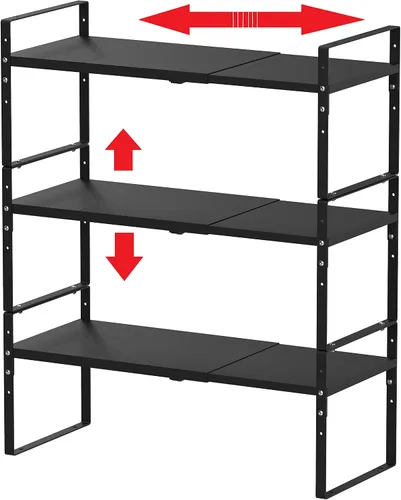 Vista 6 de Jojocross Estante organizador de especias apilable expandible en gabinetes, estantes de cocina, armario, organización, estantes apilables, despensa