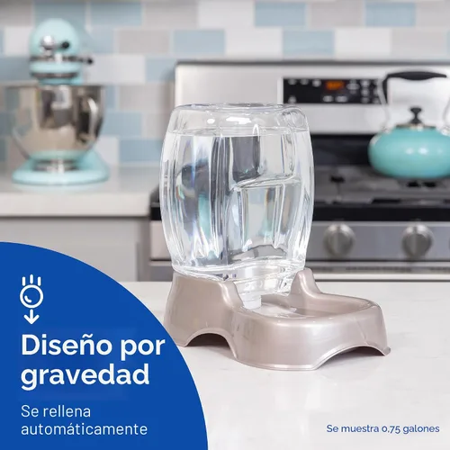 Vista 2 de Petmate Pet Cafe Dispensador de agua por gravedad para gatos y perros, cuenco de agua para gatos y perros, fabricado en Estados Unidos, 0.75 AZUL