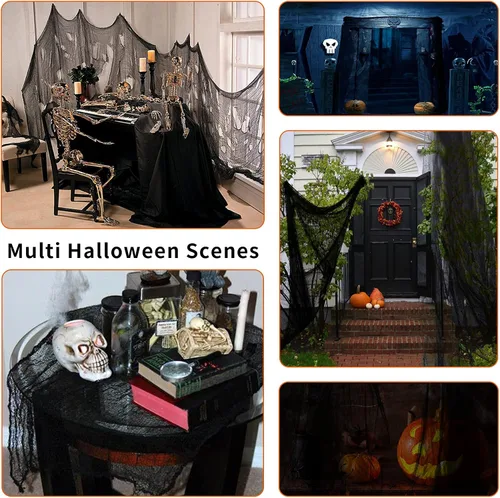 Vista 5 de Yunfan- Tela espeluznante de 9.84 yardas x 79 pulgadas + tela de araña para decoración de Halloween para fiestas en interiores, al aire libre