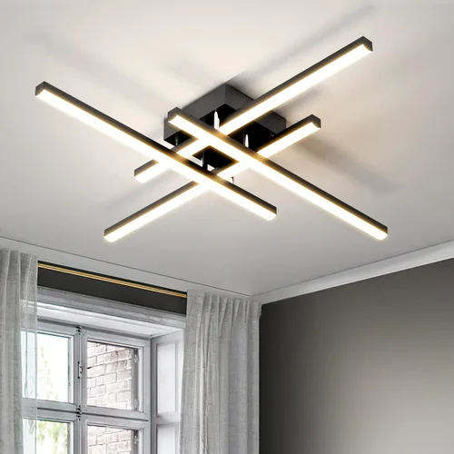 Vista 9 de Lámpara de techo moderna Sputnik LED regulable con control remoto, iluminación de techo negra empotrada, lámpara de techo para dormitorio, estudio