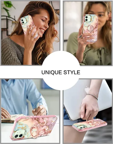 Vista 7 de Btscase Funda para iPhone 12/iPhone 12 Pro de 6.1 pulgadas, protector de pantalla integrado con soporte de anillo de 360°, cuerpo completo de doble