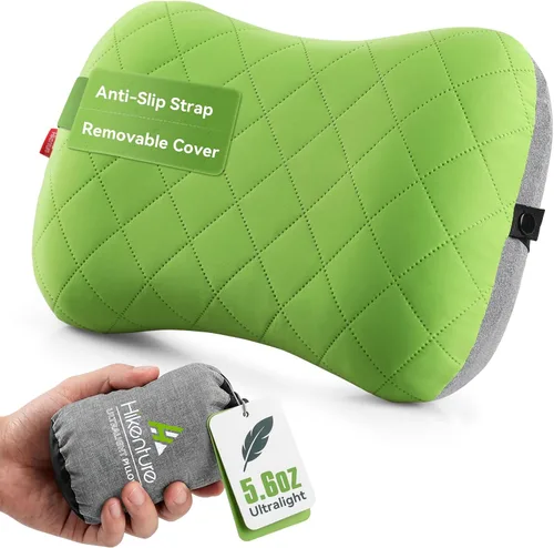 Vista 13 de Hikenture Almohada de camping con funda extraíble, almohada inflable ultraligera para soporte de madera en el cuello, almohada mejorada