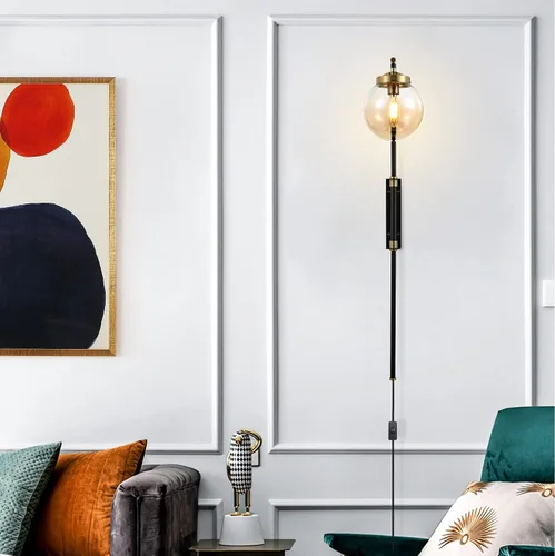 Vista 3 de ELEHINSER Juego de 2 apliques de pared negros con pantalla de globo, modernas lámparas de pared para interiores con enchufe con interruptor, luz
