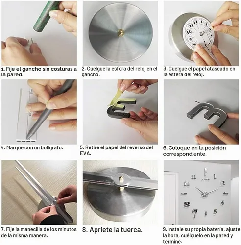 Vista 3 de LZYMSZ Reloj de pared de bricolaje moderno 3D con números de espejo, calcomanías para decoración de oficina en casa (negro)