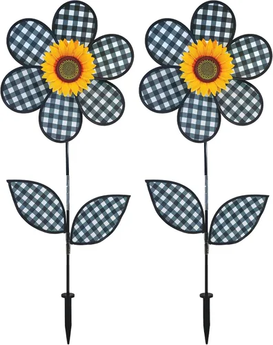 Vista 31 de Molinete con hojas de girasol púrpura "En la Briza" de 19 pulgadas. Incluye estaca para el suelo. Colorida flor para tu patio y jardín, 12", Rojo