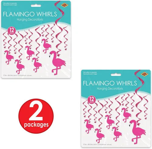 Vista 5 de Beistle 24 piezas de flamenco remolinos Luau decoraciones para fiestas hawaianas tropicales colgantes espirales