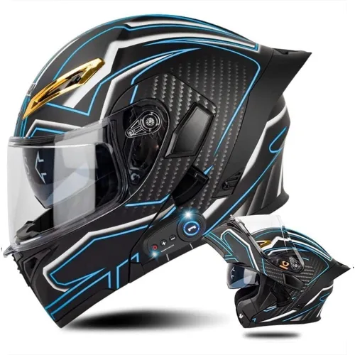 Vista 19 de AAREG - Casco de motocicleta con bluetooth, visera frontal abatible aprobada por DOT/ECE, viseras antivaho duales, para adultos, hombres, mujeres
