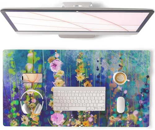 Vista 43 de Qiyi Alfombrilla de escritorio, grande, de mouse, vía láctea, decoración, piel sintética impermeable, protector para oficina, hogar, trabajo