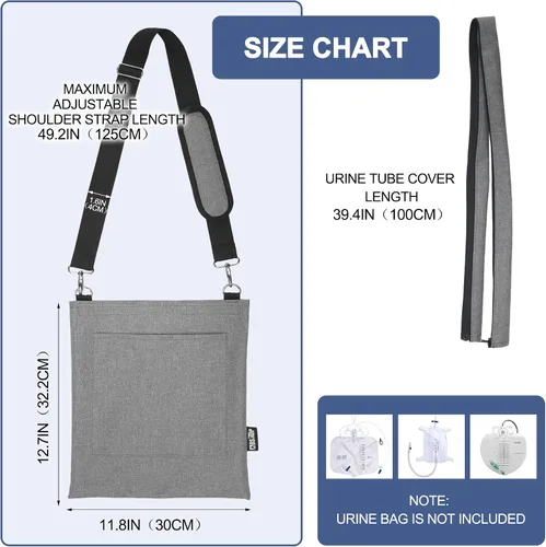 Vista 4 de MDSTOP Soporte para bolsa de catéter, soporte para bolsa de drenaje de orina con cubierta de tubo de drenaje y correa de hombro ajustable, fácil Gris