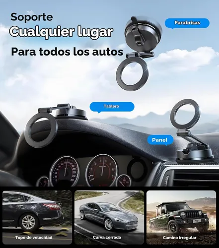 Vista 2 de Soporte plegable de succión al vacío: soporte magnético para teléfono de automóvil para magsafe, brazo de aleación aeroespacial, el mejor
