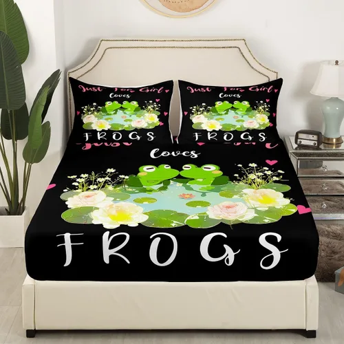 Vista 4 de Erosebridal Juego de sábanas de rana para niños, tamaño individual, lindo juego de sábanas de animales para niños pequeños, juego de sábanas
