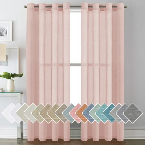 Vista 149 de H.VERSAILTEX Cortinas de lino de mezcla natural para sala de estar/cortinas de lino semitransparentes reductoras de luz de 54 pulgadas de largo