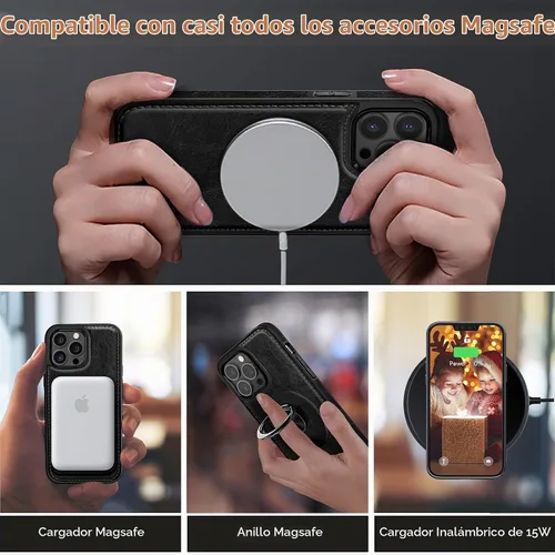 Vista 4 de LOHASIC - Funda de piel compatible con MagSafe para iPhone 14 Pro, color negro