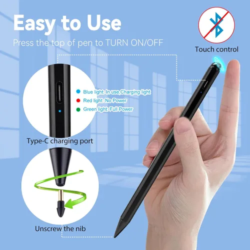 Vista 5 de Lápiz óptico para iPad Pencil de 10ª/9ª/8ª generación de 10.2 pulgadas, rechazo de palma de 0.059 in, punta fina, compatible con Apple Pencil