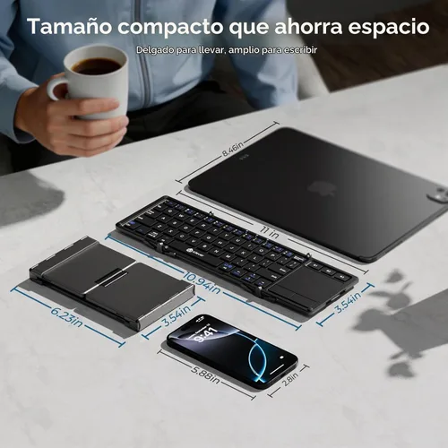 Vista 7 de iClever Teclado inalámbrico plegable en 3 de tamaño compacto de bolsillo (versión inglés) con touch pad sensible (sincroniza hasta 3 dispositivos)