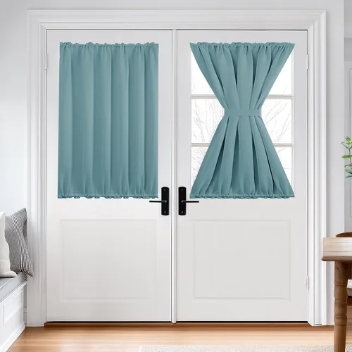 Vista 66 de Deconovo Cortinas opacas para puerta, bolsillo para cortinero y cortinas de bloqueo con aislamiento térmico para dormitorio, 137.16 x 189.2 cm, azul