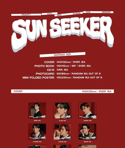 Vista 2 de CRAVITY SUN SEEKER 6th Mini Album Contents+Photocard+etc+Tracking Sealed SET ALLEN+HYEONGJUN+JUNGMO+MINHEE+SEONGMIN+SERIM+TAEYOUNG+WOOBIN+WONJIN