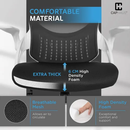 Vista 7 de CAPHAUS Silla de oficina ergonómica abatible, silla de escritorio acolchada de malla transpirable, soporte lumbar, silla giratoria con ruedas