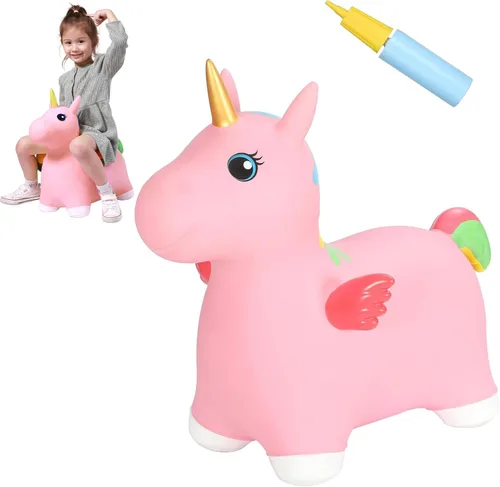 Vista 19 de INPANY Caballo rebotador, juguetes saltarines de oso, animal saltarín para niños pequeños, juguete de goma para montar y rebotar para niños, lindos