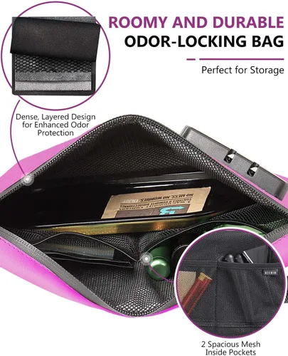 Vista 16 de OZCHIN Bolsa a prueba de olores con cerradura de combinación de 10 x 7 pulgadas, bolsa de bloqueo de piel sintética impermeable con cerradura, gran