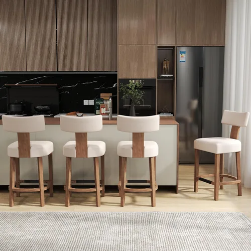 Vista 10 de RIVOVA Taburete de bar de 26 pulgadas de altura de mostrador, taburetes de bar de cocina modernos con respaldo y patas de madera maciza, taburetes
