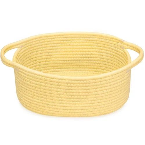 Vista 15 de ABenkle Cesta Pequeña con Asas - Contenedor de Almacenamiento Tejido de Cuerda Decorativo Duradero Cubo Organizador de Estante, Cesta de Regalo