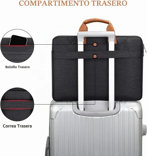 Vista 5 de LONMEN Funda para laptop de 15-15.6 pulgadas, protección de 360 grados, con correa ajustable para el hombro y correa de equipaje, bolsa resistente