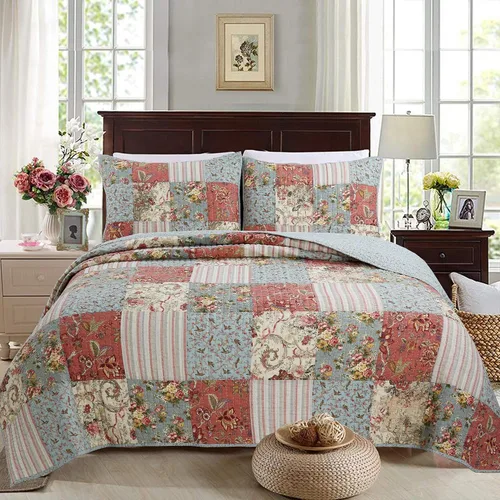 Vista 23 de Cozy Line Home Fashions Juego de ropa de cama reversible con diseño de mosaico real Brody Farmhouse Chocolate Plaid a rayas, colcha colcha