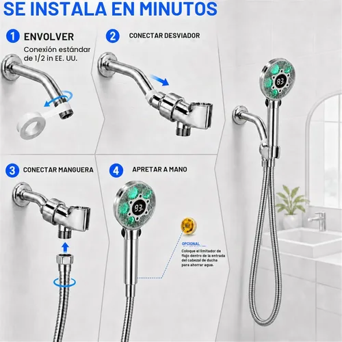 Vista 5 de Cabezal de ducha LED con mano, cambio