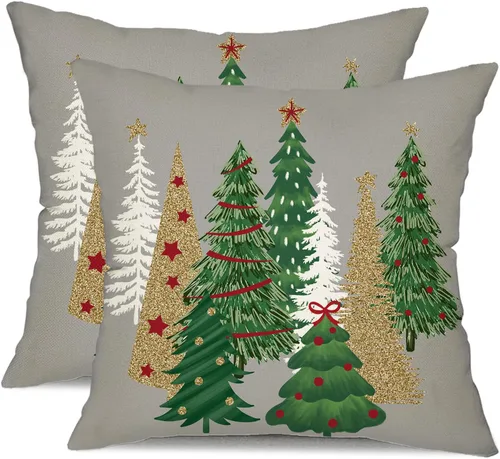 Vista 7 de DFXSZ Fundas de almohada de Navidad 16x16 pulgadas Juego de 2 fundas de almohada de árbol de Navidad decorativas en rojo para sofá de invierno Rojo