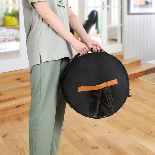 Vista 8 de Pehciroe Caja de almacenamiento moderna para sombreros redondos negros, cajas portátiles de fieltro para sombreros de viaje con tapa translúcida a